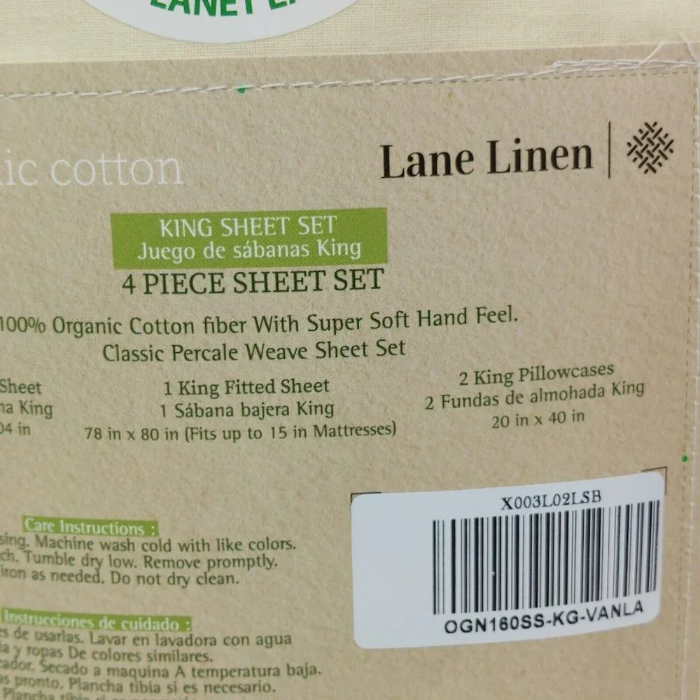 King Size 4 Piece 100% Organic Cotton Sheet Set Light Yellow Color